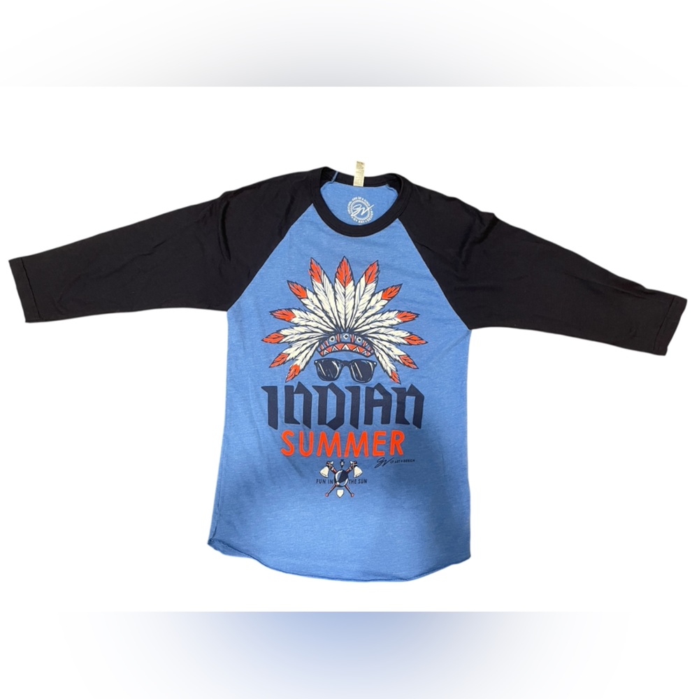GV Art & Design Indian Summer Cleveland Baseball Tee Unisex XS Blue